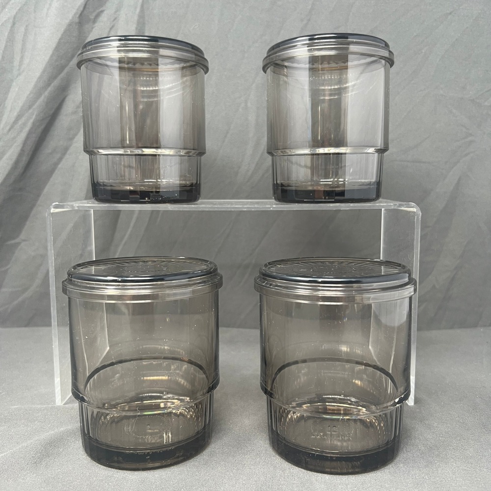 Vintage Tupperware Preludio Acrylic Tumbler Cups Smoke Gray with wid set 4